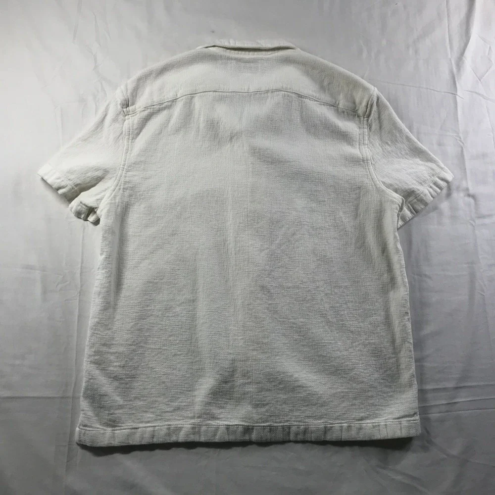J Crew Mens White Textured Cotton Short Sleeve Camp Collar Button Down Shirt M